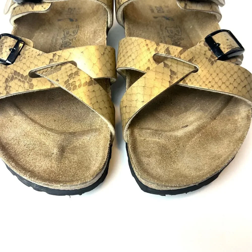 Birkenstock Birki's Gold Snakeskin Nepal Criss Cross Double Strap Sandals Size 8